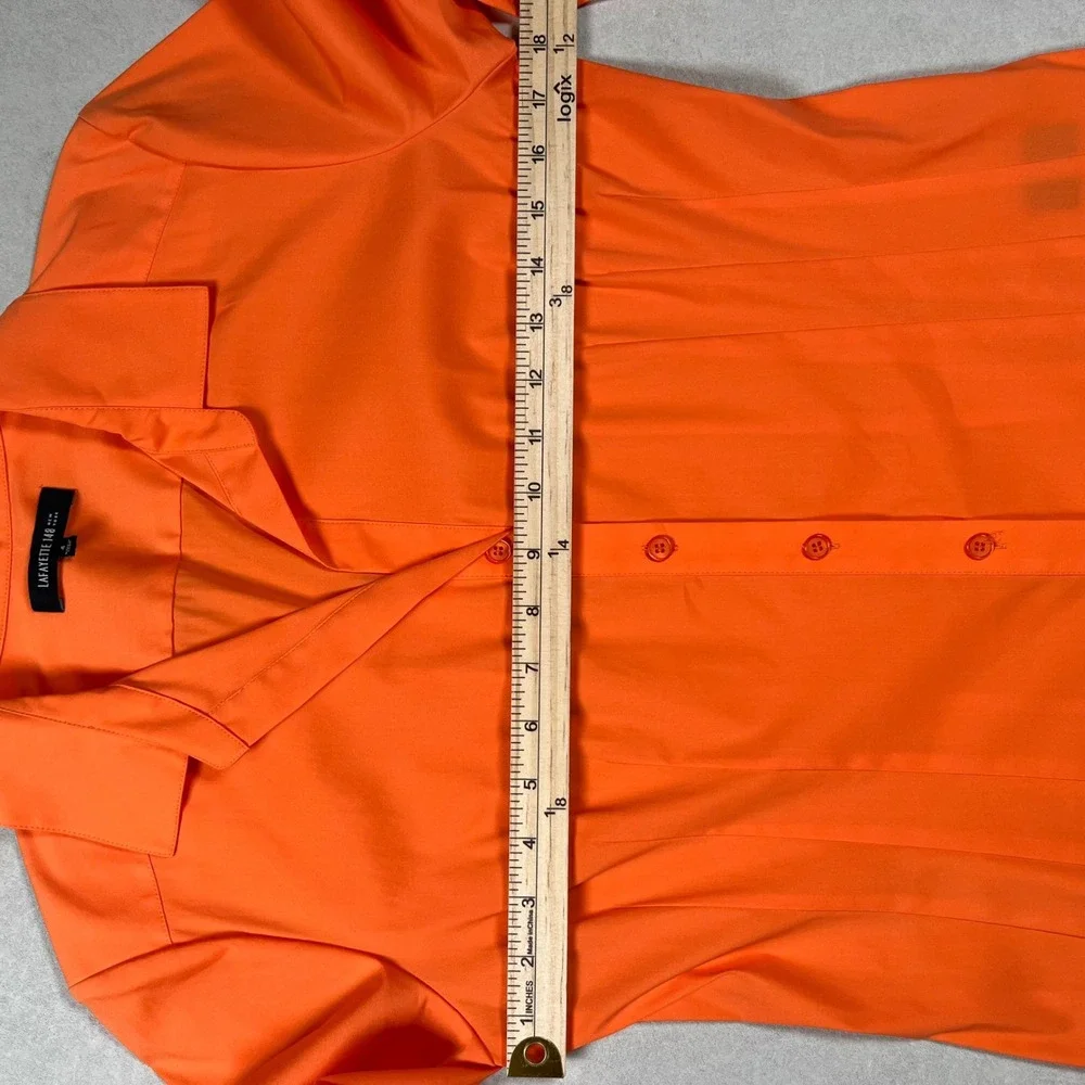 Lafayette 148 NY Button Up‎ Shirt Womens Sz 4 Orange Pintuck 3/4 Sleeve Stretch - Picture 7 of 8
